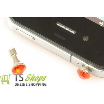 Diamond Bling Earphone Jack anti dust plug Orange voor Apple iPad iPhone iPod
