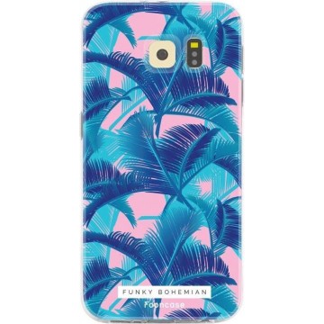 FOONCASE Samsung Galaxy S6 Edge hoesje TPU Soft Case - Back Cover - Funky Bohemian / Blauw Roze Bladeren
